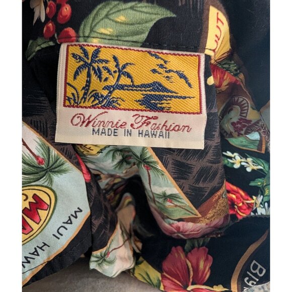 Vintage Winnie Fashion Cotton Coffee & Floral Print Hawaiian Shirt - L - Picture 4 of 9